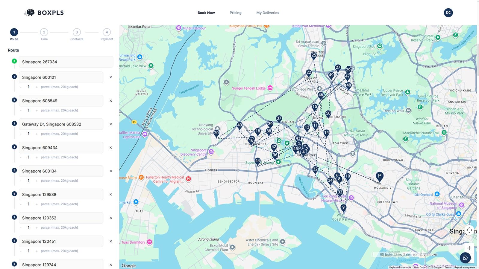 Adding multiple delivery stops to a booking