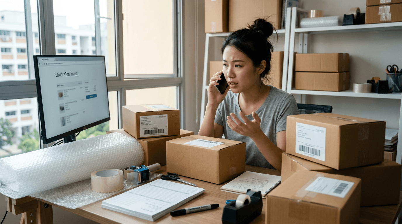 Online seller preparing parcels for delivery